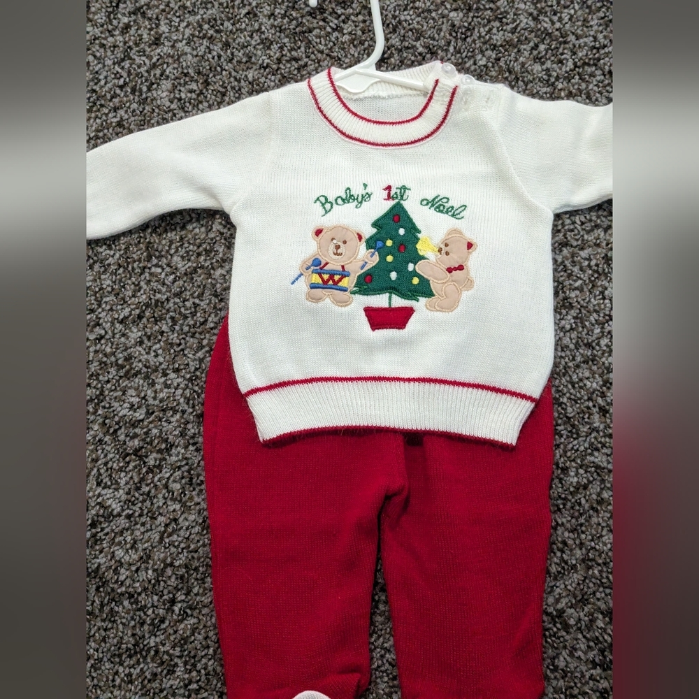 Vintage Baby's 1st Noel Sweater and Footed Pant Set, size 3-6 months